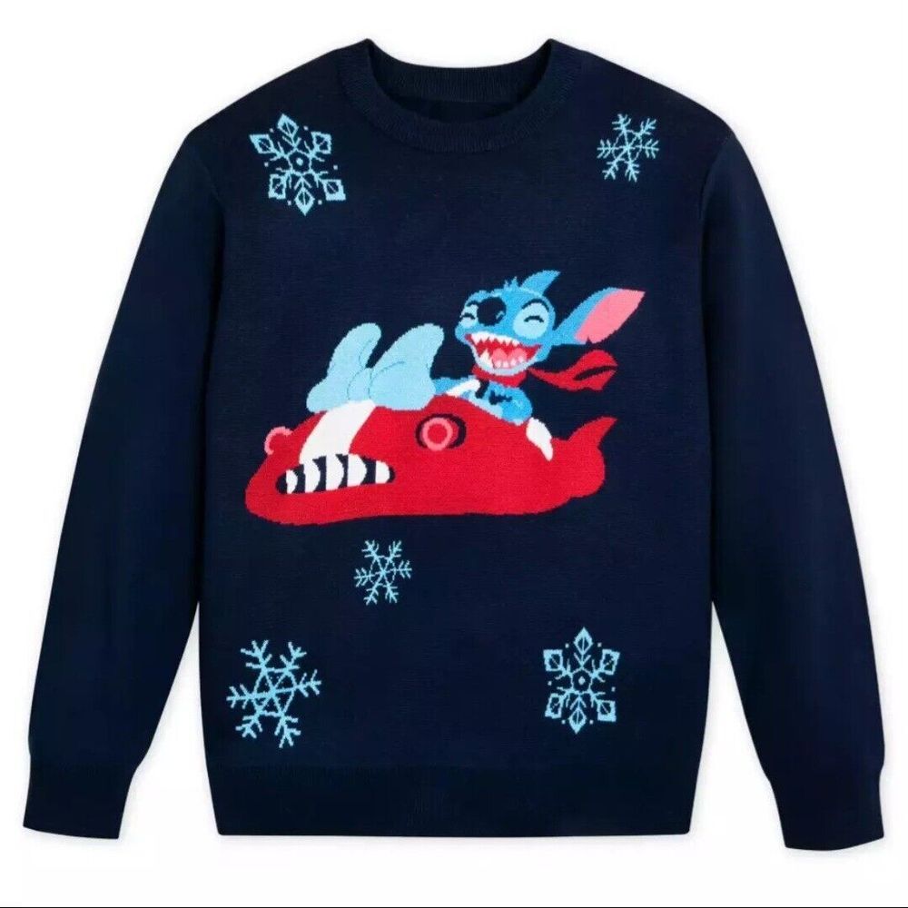NEW Disney Sweater Adult‎ XXL Blue Red Stitch Holiday Christmas Cruiser